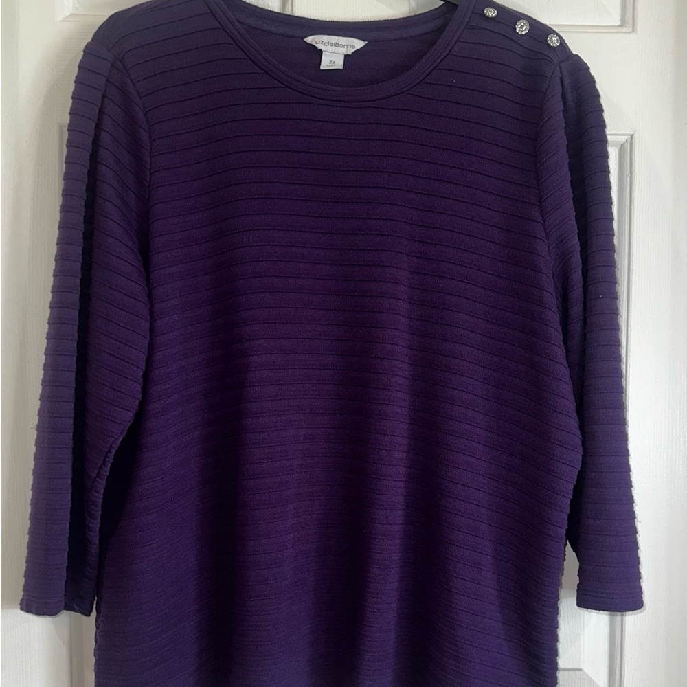 Croft & Barrow 2X Deep Purple Ribbed Blouse